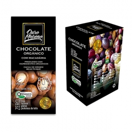 Barra de Chocolate Orgânico 50% Cacau com Macadâmia Ouro Moreno 80g - caixa com 10 - Desconto 20%!
